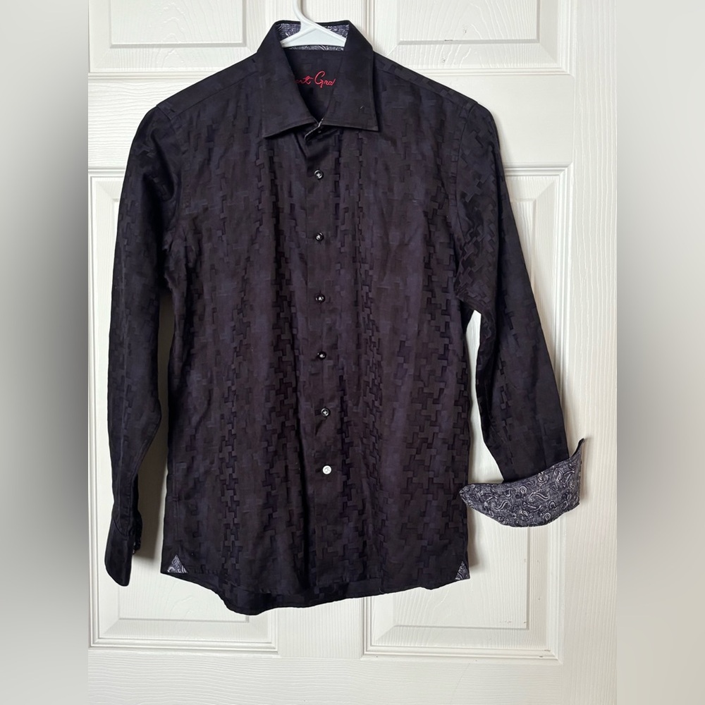 Boys Robert Graham Dress Shirt Black pattern Paisley Large 14-16